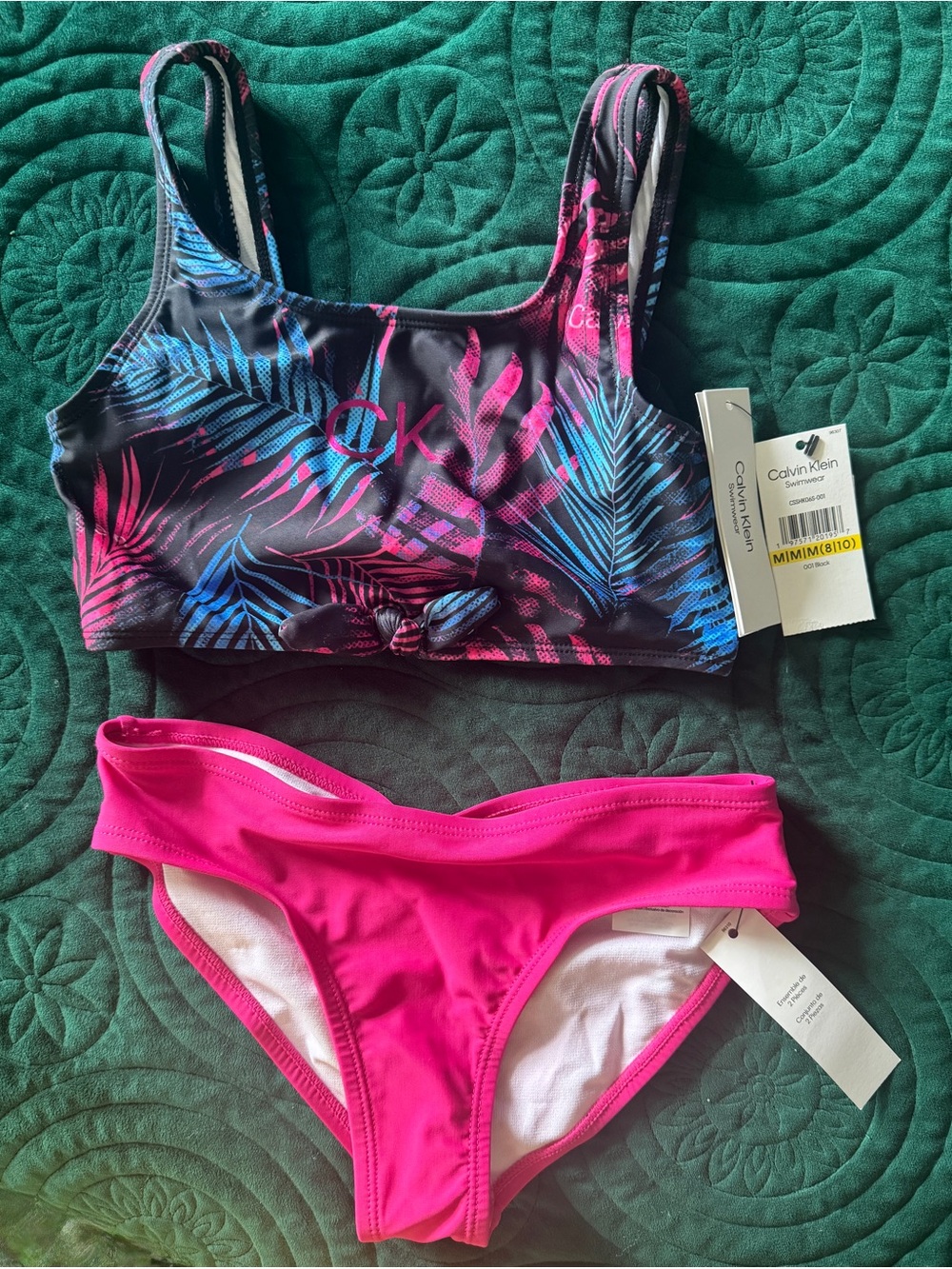 Calvin Klein Tropical Print Bikini Top with Hot Pink Bikini Bottom